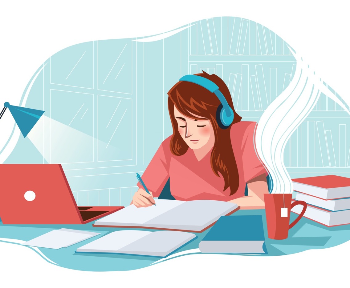 Student studying on laptop